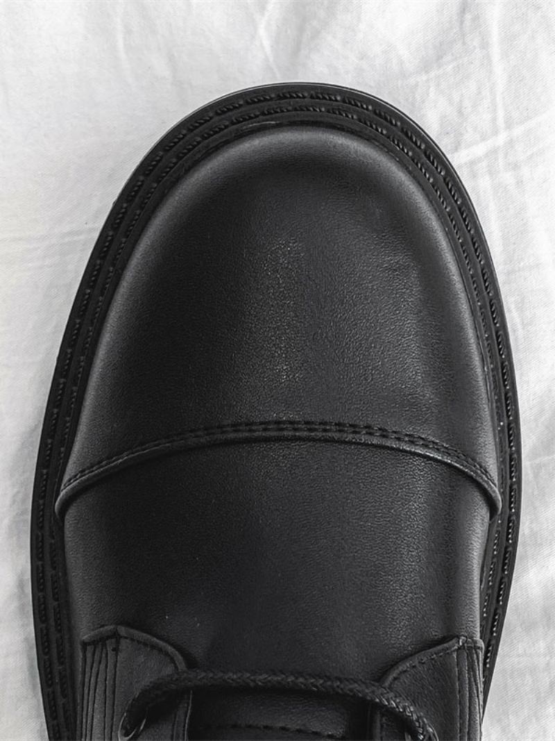 Botas Trabalho Masculinas Combate Couro Pu Preto Com Bico Redondo - Preto