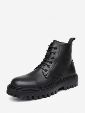 Botas Trabalho Masculinas Combate Couro Pu Preto Com Bico Redondo