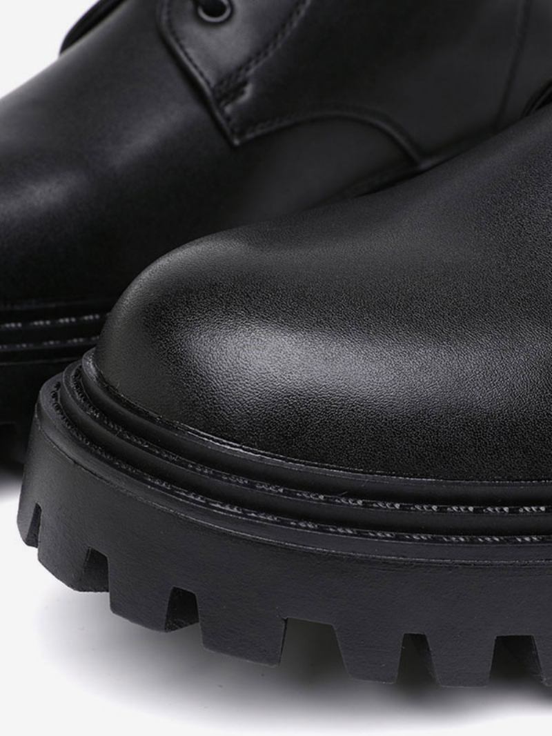 Botas Trabalho Masculinas Combate Couro Pu Preto Com Bico Redondo - Preto