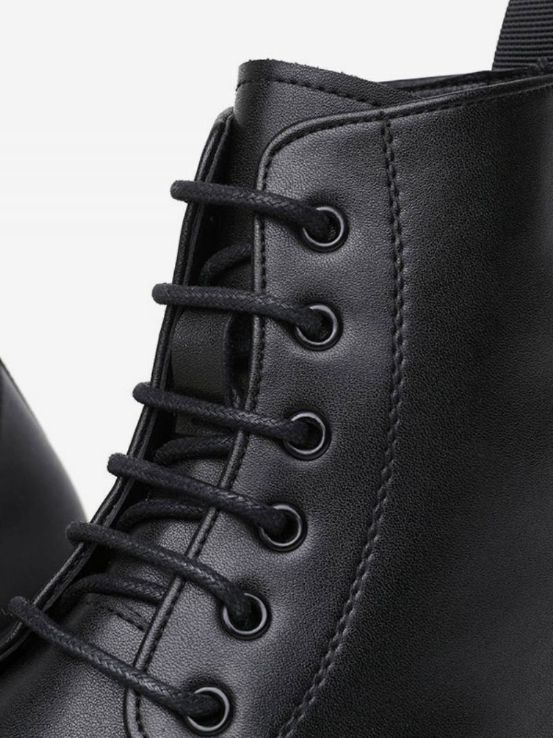 Botas Trabalho Masculinas Combate Couro Pu Preto Com Bico Redondo - Preto