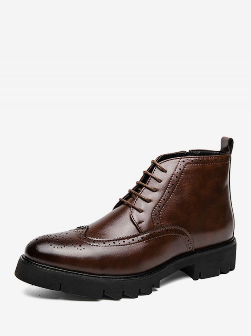 Botas Trabalho Masculinas Combate Couro Pu Preto Com Bico Redondo