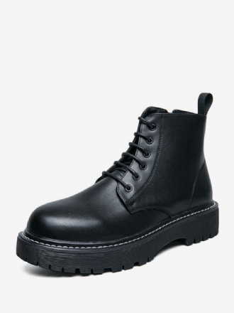 Botas Trabalho Masculinas Combate Couro Pu Preto Com Bico Redondo