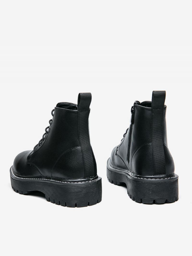 Botas Trabalho Masculinas Combate Couro Pu Preto Com Bico Redondo - Preto