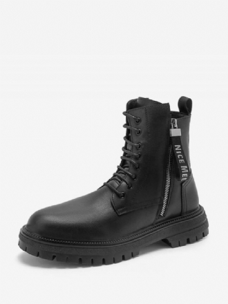 Botas Trabalho Masculinas Combate Couro Pu Preto Com Bico Redondo