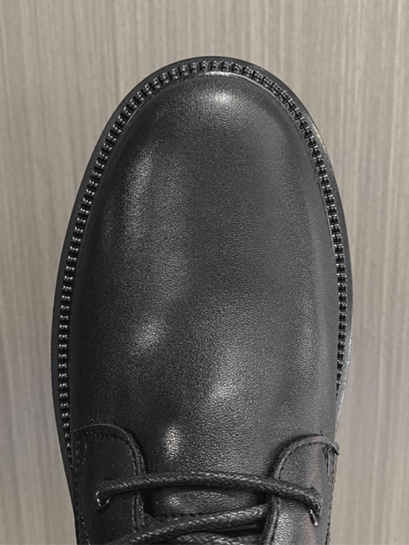 Botas Trabalho Masculinas Combate Couro Pu Preto Com Bico Redondo - Preto