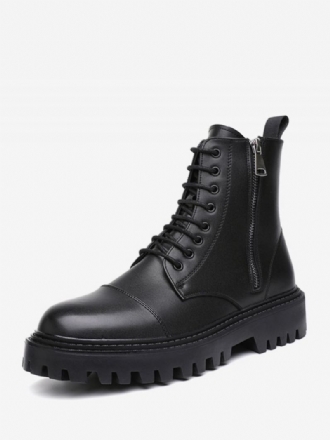 Botas Trabalho Masculinas Combate Couro Pu Preto Com Bico Redondo