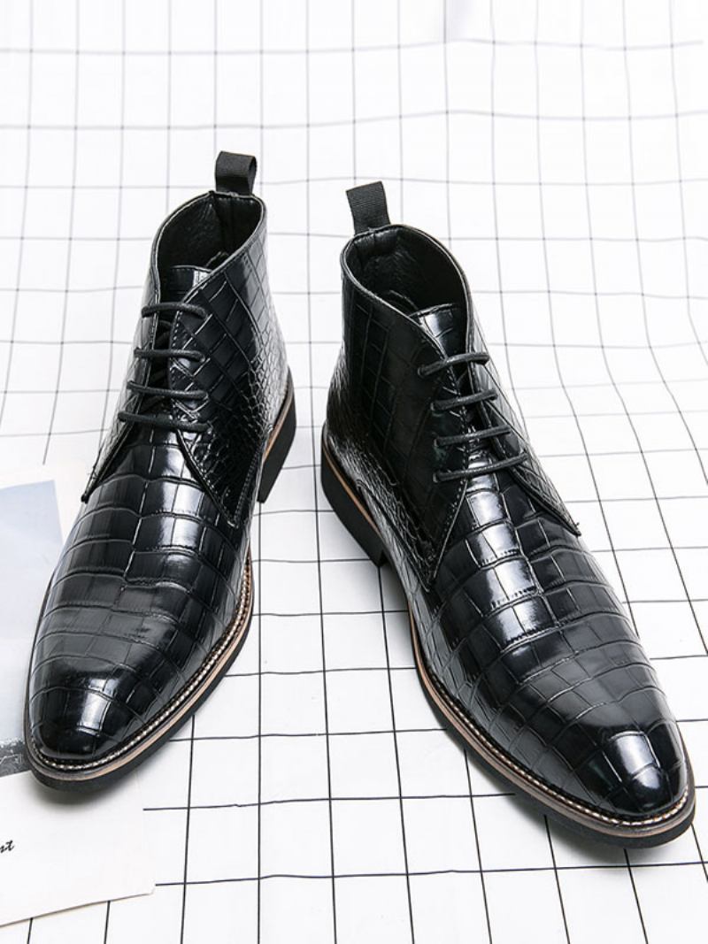 Botas Trabalho Masculinas Combate Couro Pu Preto Com Bico Redondo - Preto