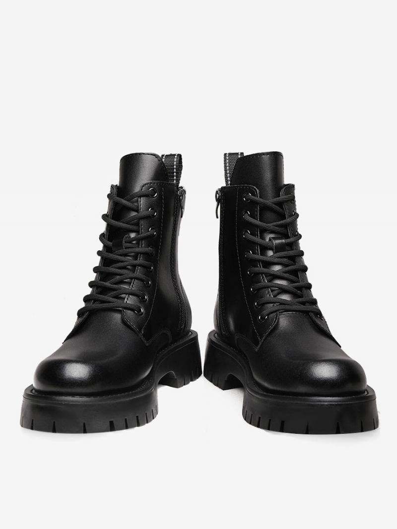 Botas Trabalho Masculinas Estilo Motocicleta Em Couro Pu Preto - Preto