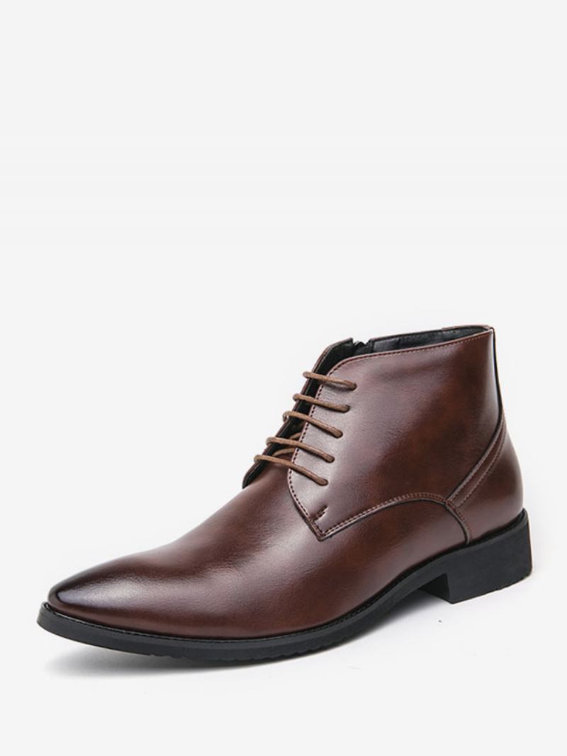 Botas Trabalho Masculinas Oxford Couro Pu Com Bico Fino - Café Marrom