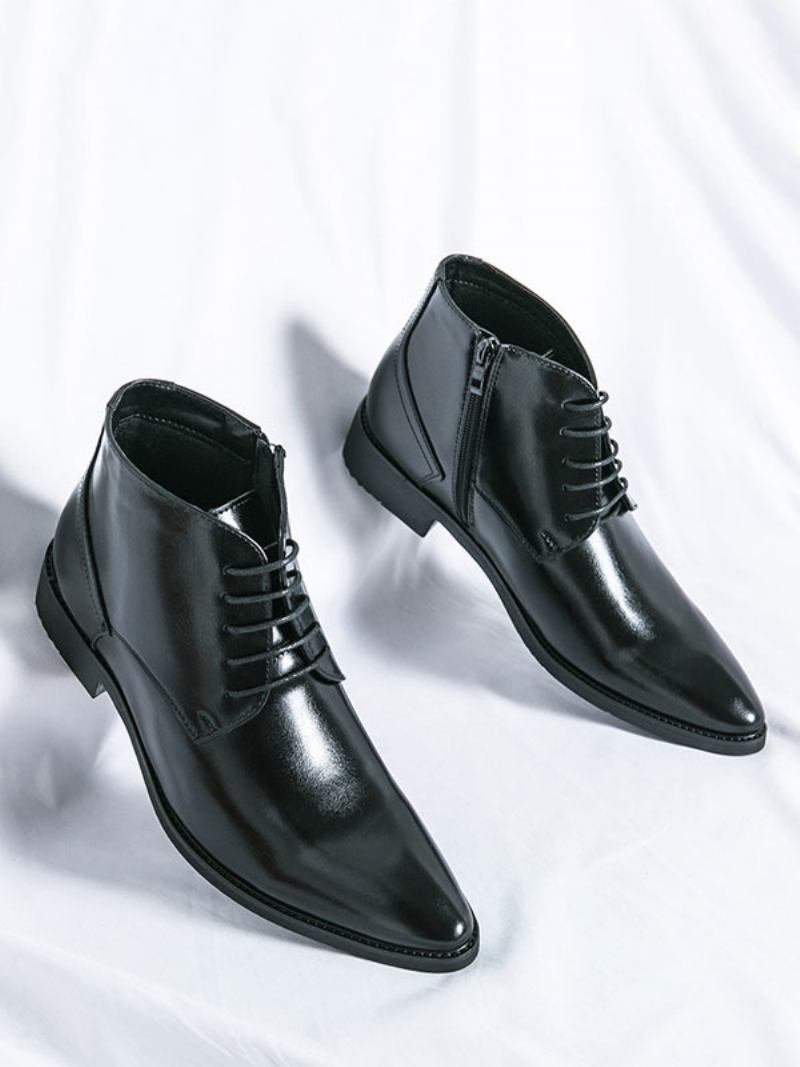 Botas Trabalho Masculinas Oxford Couro Pu Com Bico Fino - Preto