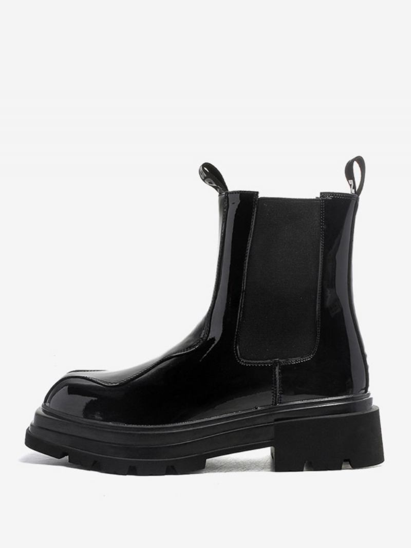 Botins Pretos Masculinos Com Bico Redondo Chelsea - Preto