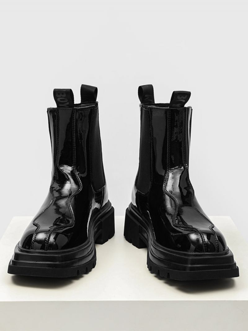 Botins Pretos Masculinos Com Bico Redondo Chelsea - Preto