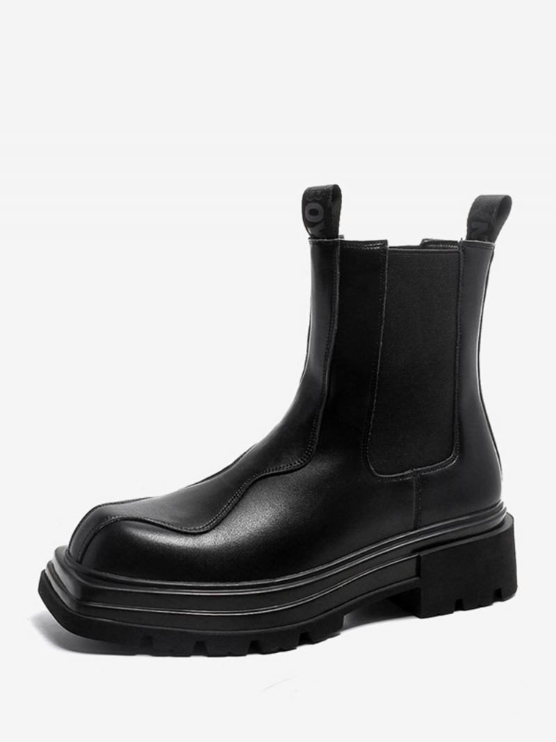 Botins Pretos Masculinos Com Bico Redondo Chelsea - Pu Preto