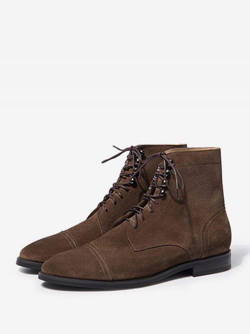 Sapatos Masculinos Botas Trabalho Masculinas Couro Chique Café Marrom - Café Marrom