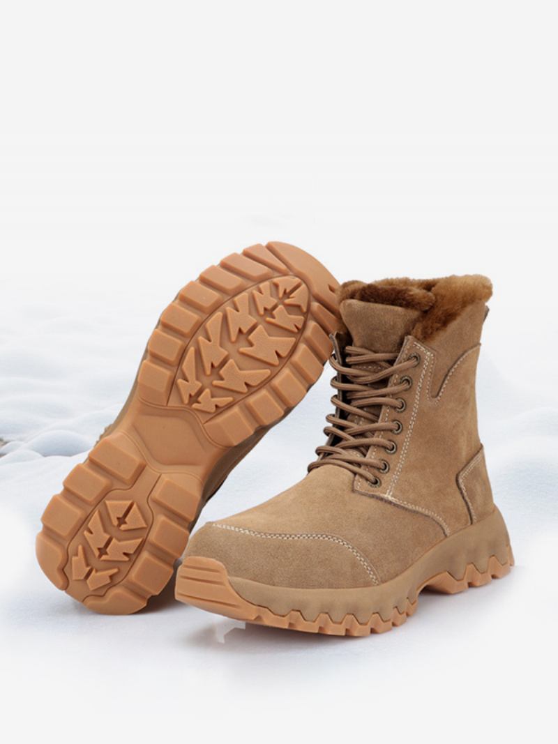 Sapatos Masculinos Couro Pu Casual Café Marrom Botas Neve - Café Marrom