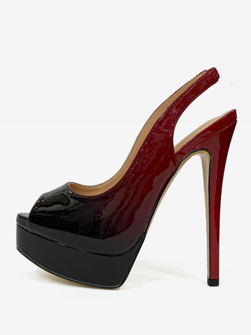 Bombas Femininas Salto Alto Com Plataforma Peep Toe E Agulha - Preto+Vermelho