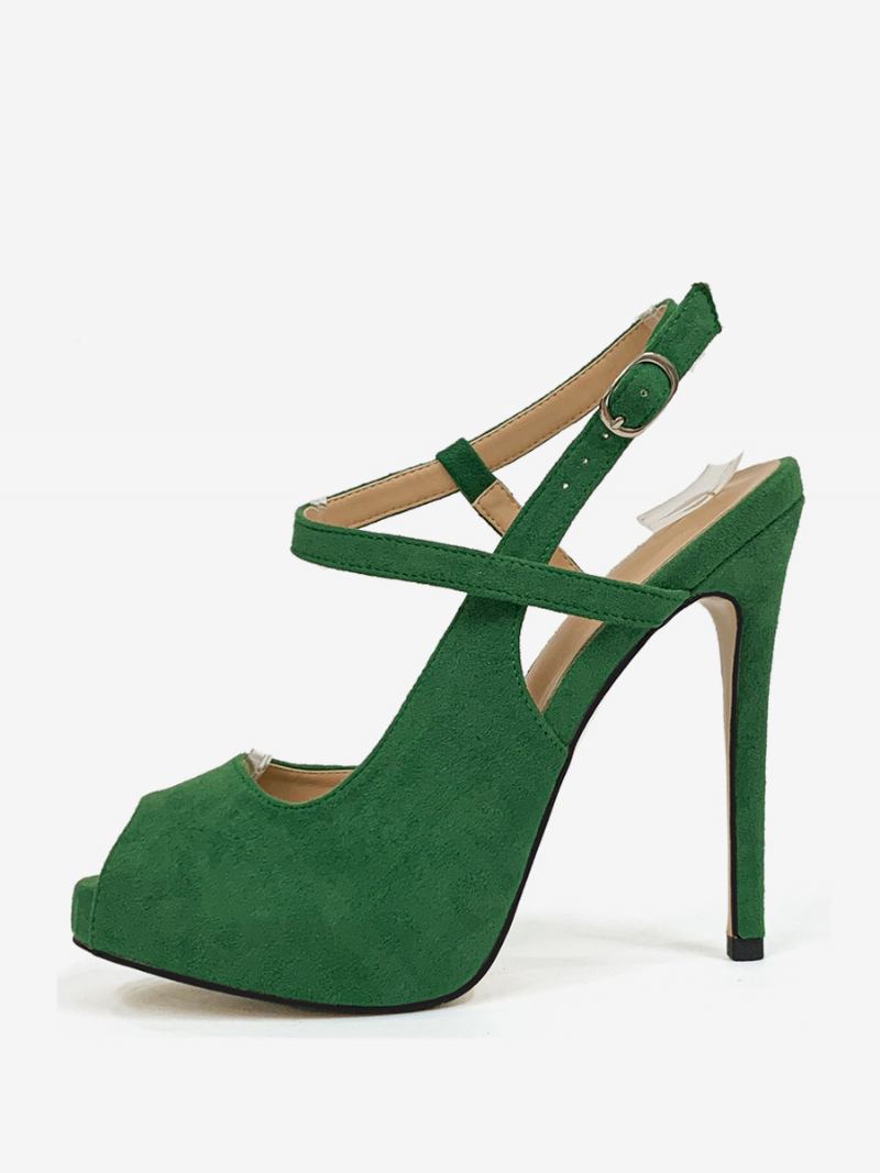 Bombas Femininas Salto Alto Peep Toe Agulha - Verde