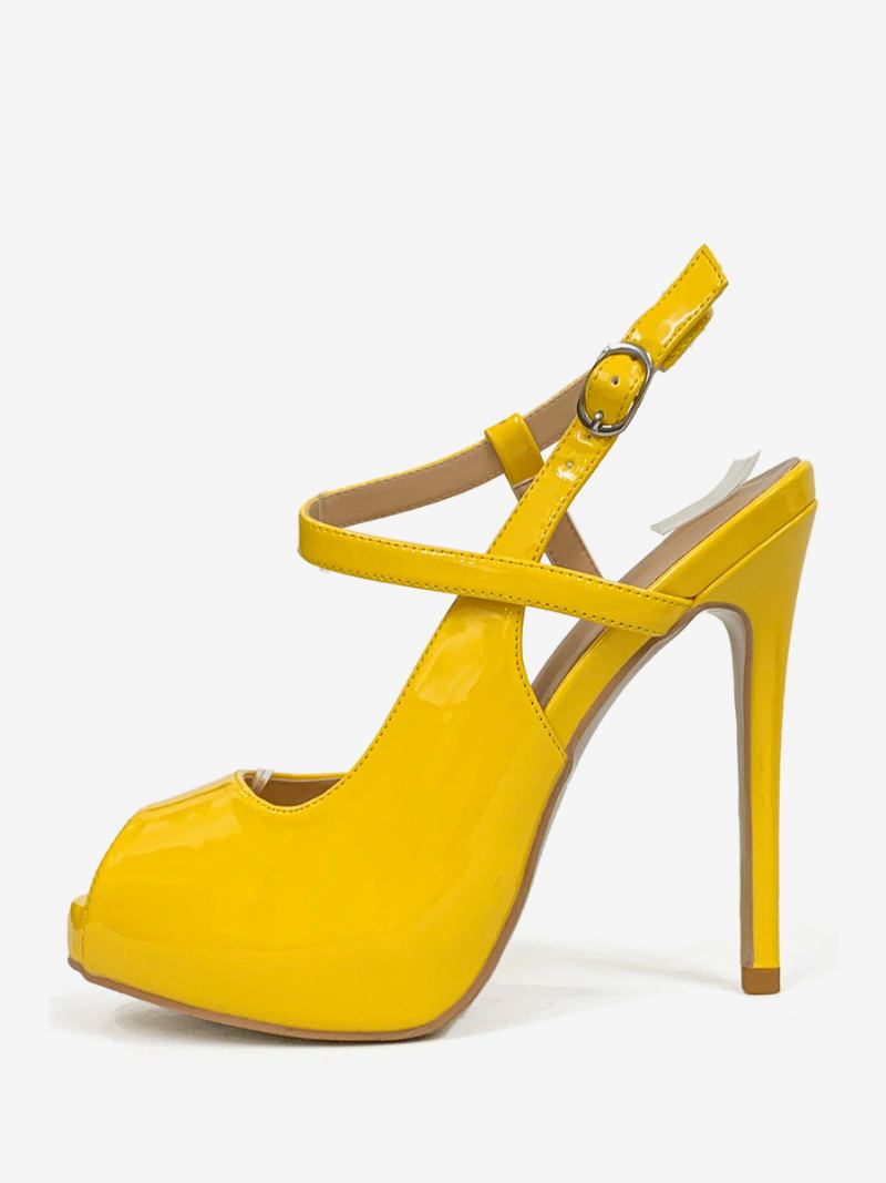 Bombas Femininas Salto Alto Peep Toe Agulha - Amarelo