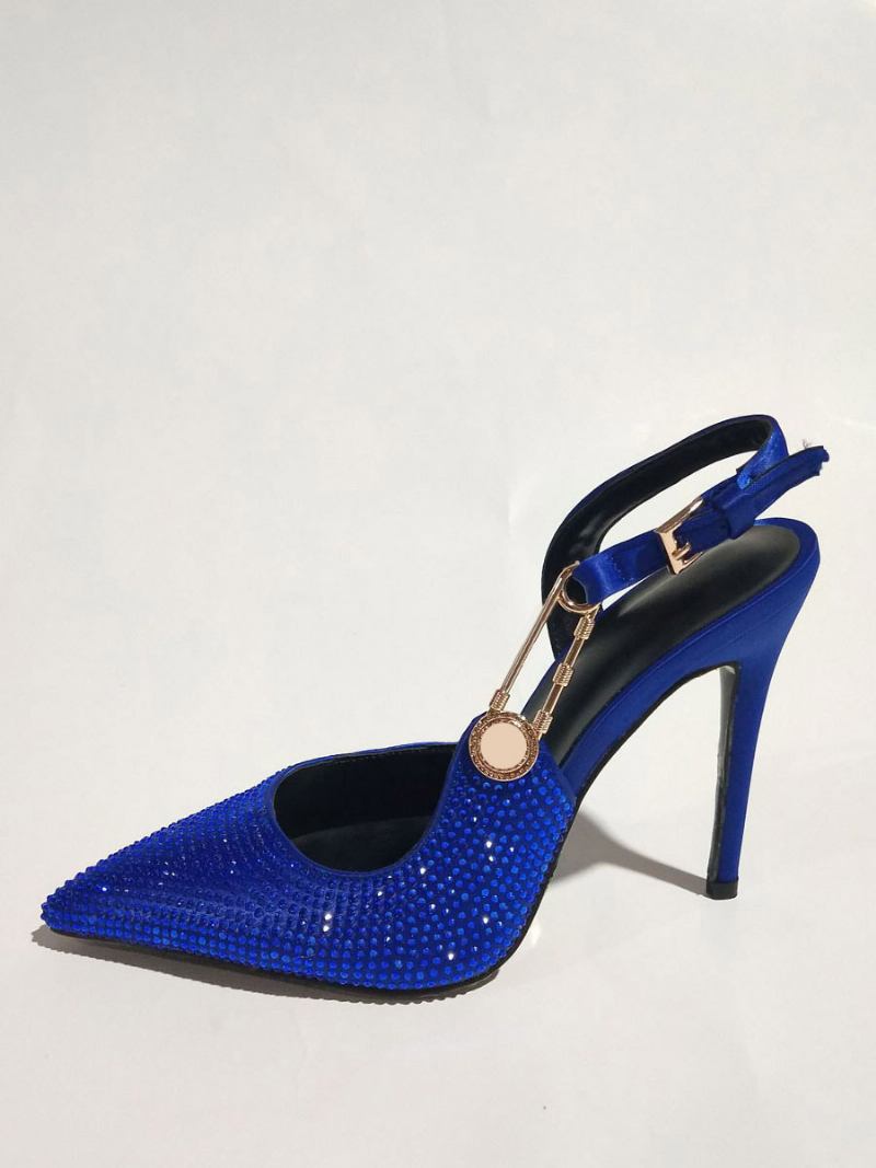 Bombas Femininas Slingback Dedo Apontado Strass Corrente Detalhe Sapatos Festa Salto Alto