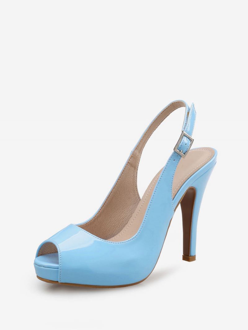 Bombas Femininas Slingback Peep Toe Stiletto Prom Heel Em Borgonha - Azul