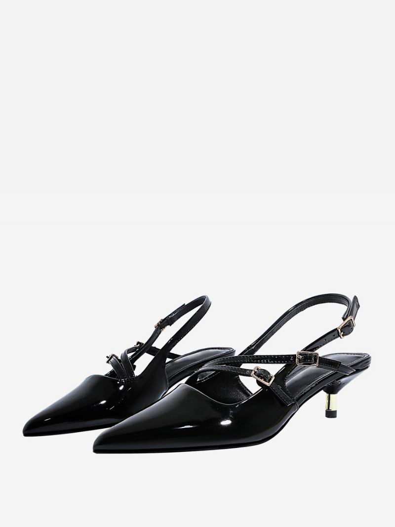 Kitten Heek Pumps Preto Slingback Salto Pontiagudo Para Mulheres