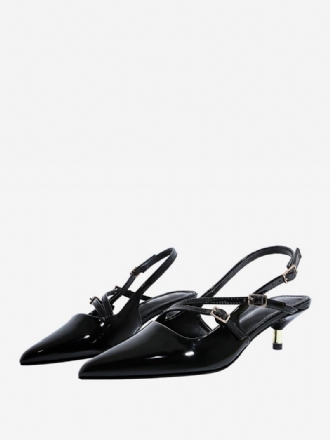 Kitten Heek Pumps Preto Slingback Salto Pontiagudo Para Mulheres