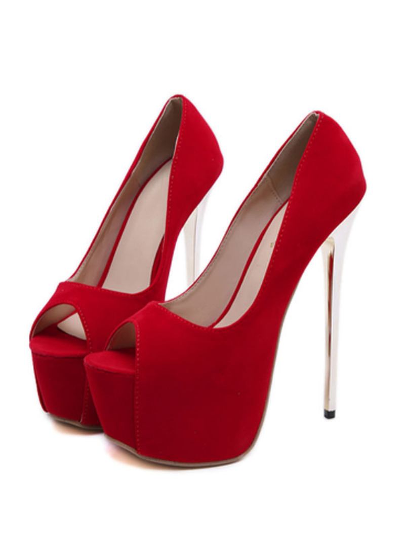 Mulheres Peep Toe Salto Plataforma Stiletto Chic Sexy Bombas - Vermelho