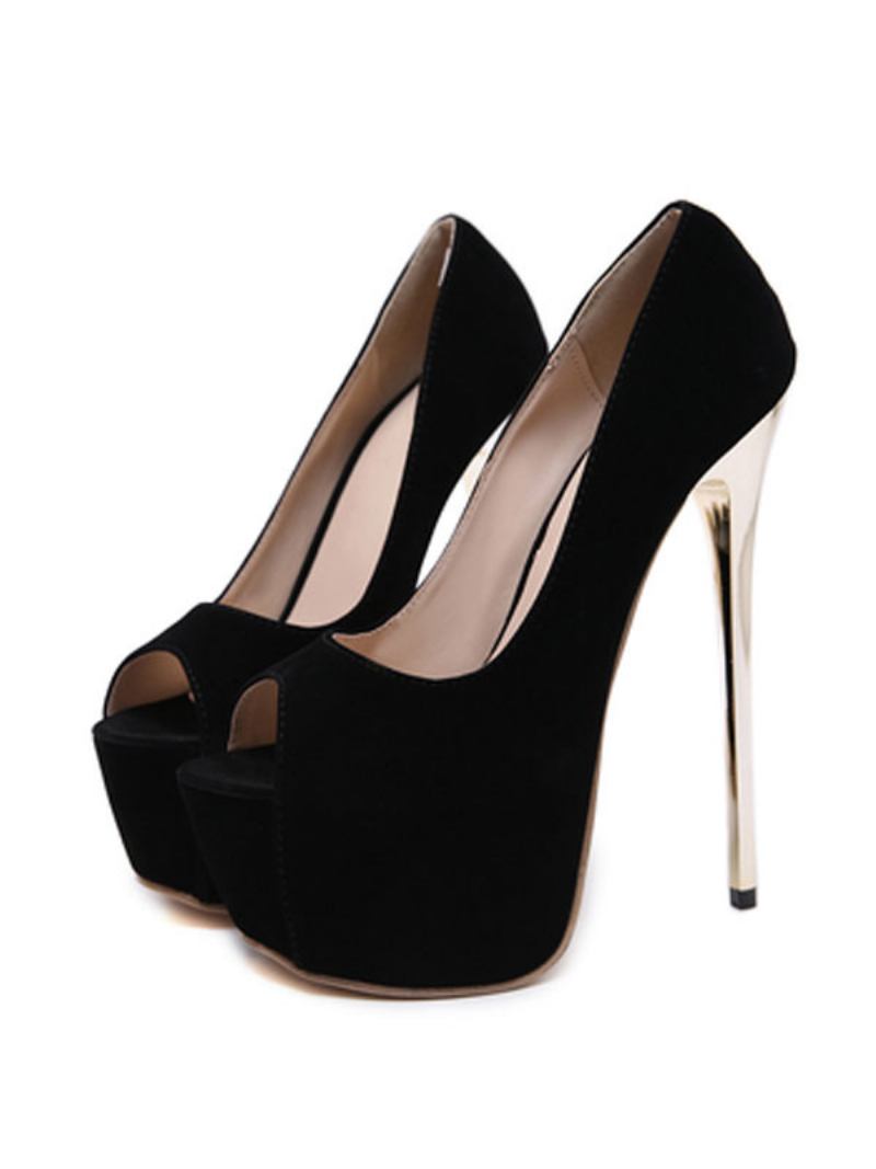 Mulheres Peep Toe Salto Plataforma Stiletto Chic Sexy Bombas - Preto