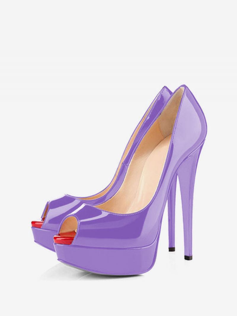 Mulheres Preto Peep Toe Saltos Plataforma Salto Agulha Bombas Sapatos Sexy - Lavanda