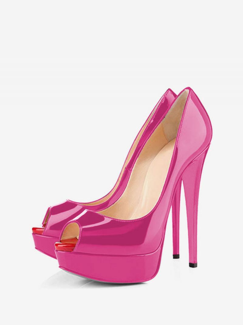 Mulheres Preto Peep Toe Saltos Plataforma Salto Agulha Bombas Sapatos Sexy - Rosa