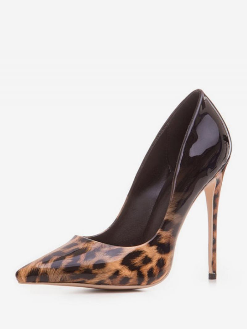 Mulheres Salto Alto Bico Fino Com Estampa Leopardo Stiletto Bombas Baile - Preto