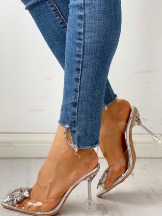 Mulheres Slingbacks Saltos Stiletto Sapatos Baile Dedo Apontado Transparente