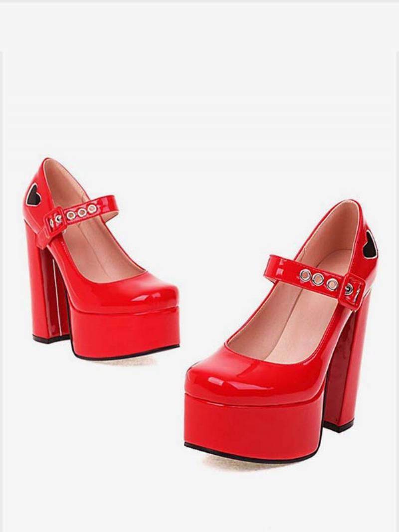 Plataforma Mary Jane Com Coração Vermelho Feminino - Vermelho