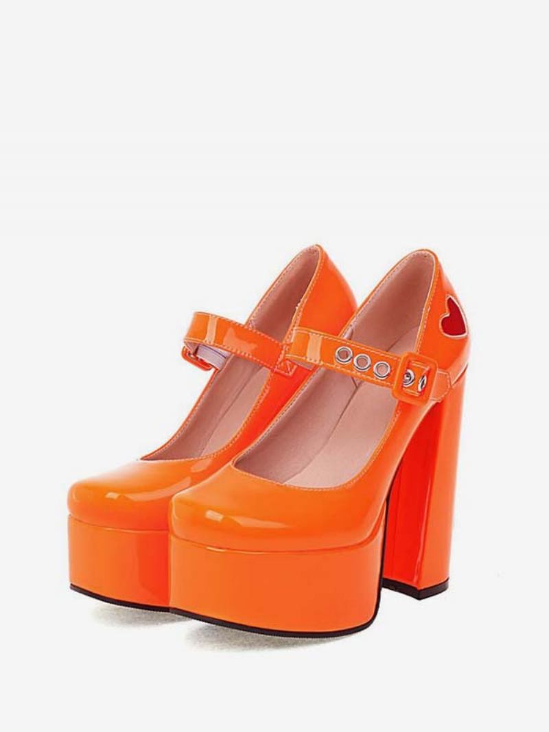 Plataforma Mary Jane Com Coração Vermelho Feminino - Vermelho Laranja