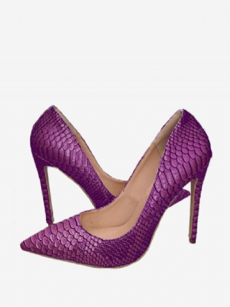 Salto Agulha Feminino Roxo Python Bico Fino Bombas Alto