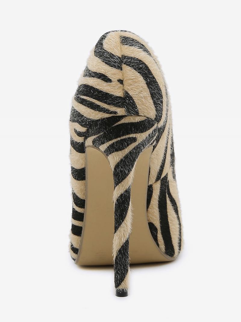 Salto Alto Feminino Com Estampa Zebra Bombas Agulha Cabelo Cavalo - Café Marrom