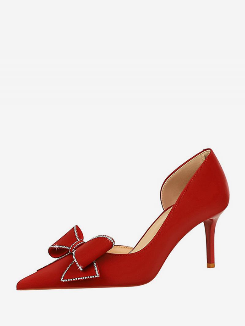 Salto Alto Feminino Com Laço Elegante E Agulha Bico Fino - Vermelho