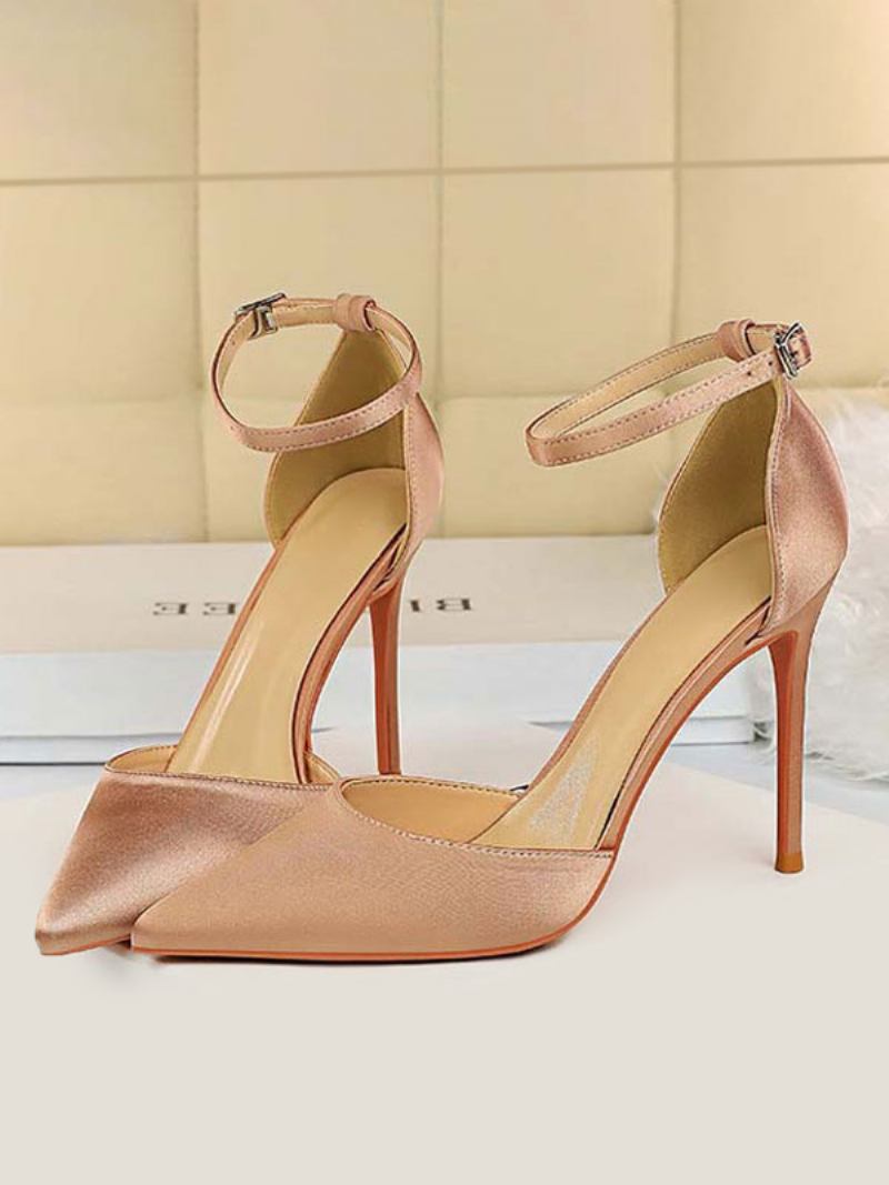 Salto Alto Feminino Com Tira No Tornozelo Bico Fino Stiletto Sapatos Noite - Rosa