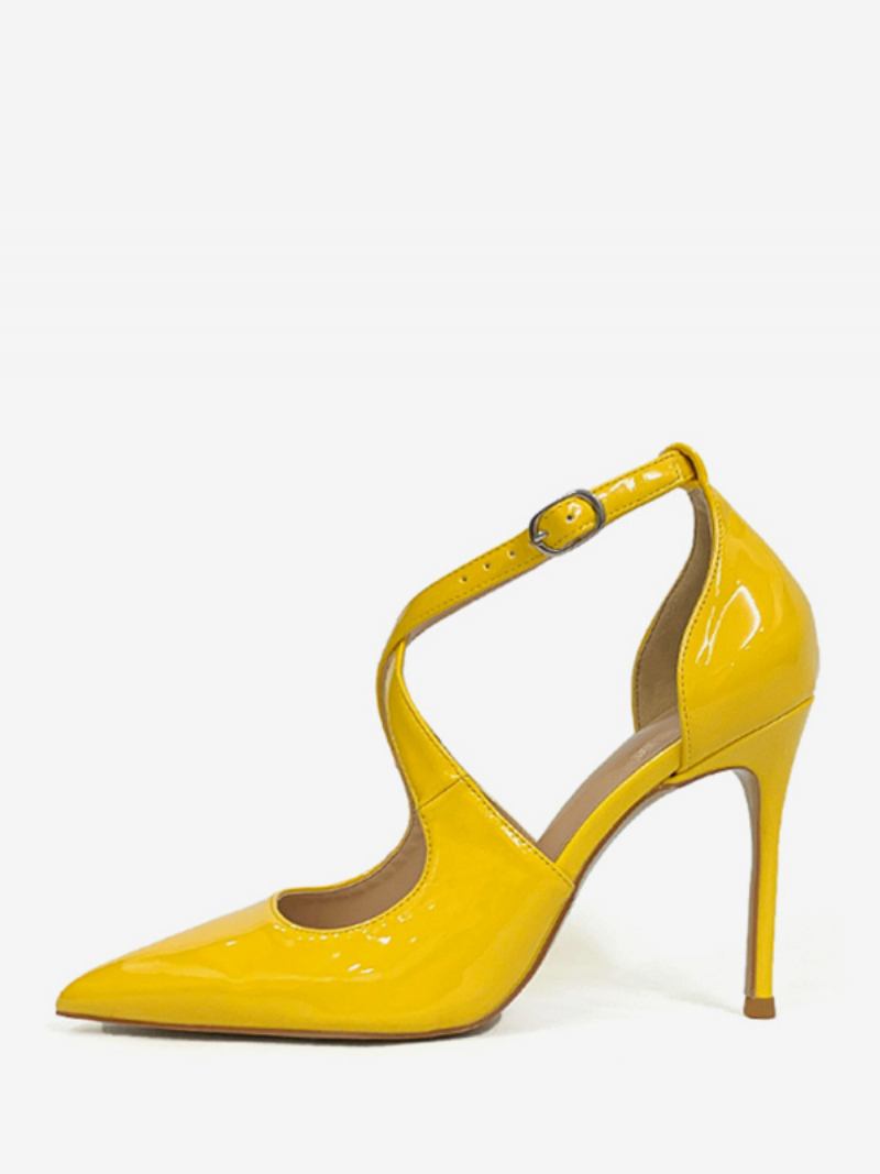 Salto Alto Feminino Plus Size Cirss Cross Stiletto Heel Pumps - Amarelo