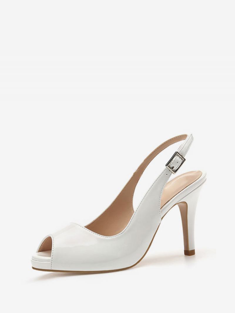 Salto Estilingue Peep Toe Stiletto Alto Baile Para Mulheres - Branco