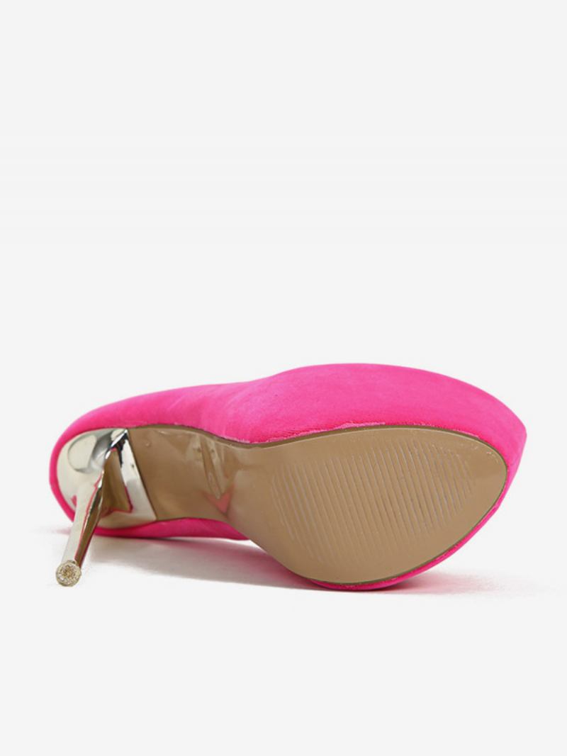 Salto Feminino Sexy Amêndoa Toe Bombas Agulha Micro Camurça Parte Superior - Rosa