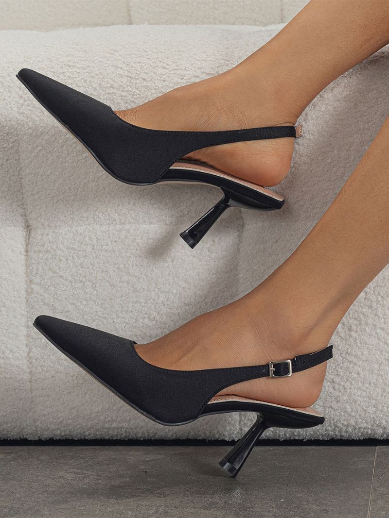 Salto Médio Feminino Com Cadarço Bico Fino Agulha Sapatos Formais Noite Preto - Preto