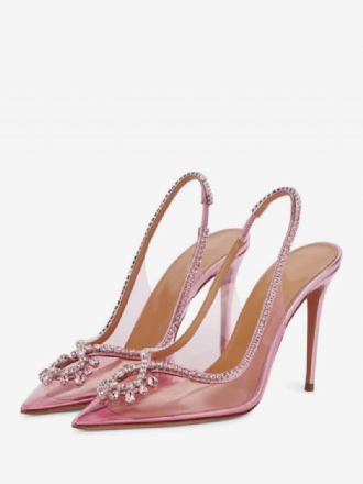 Sapatos Baile Femininos Rosa Bico Fino Strass Estilingue Bombas Salto Alto