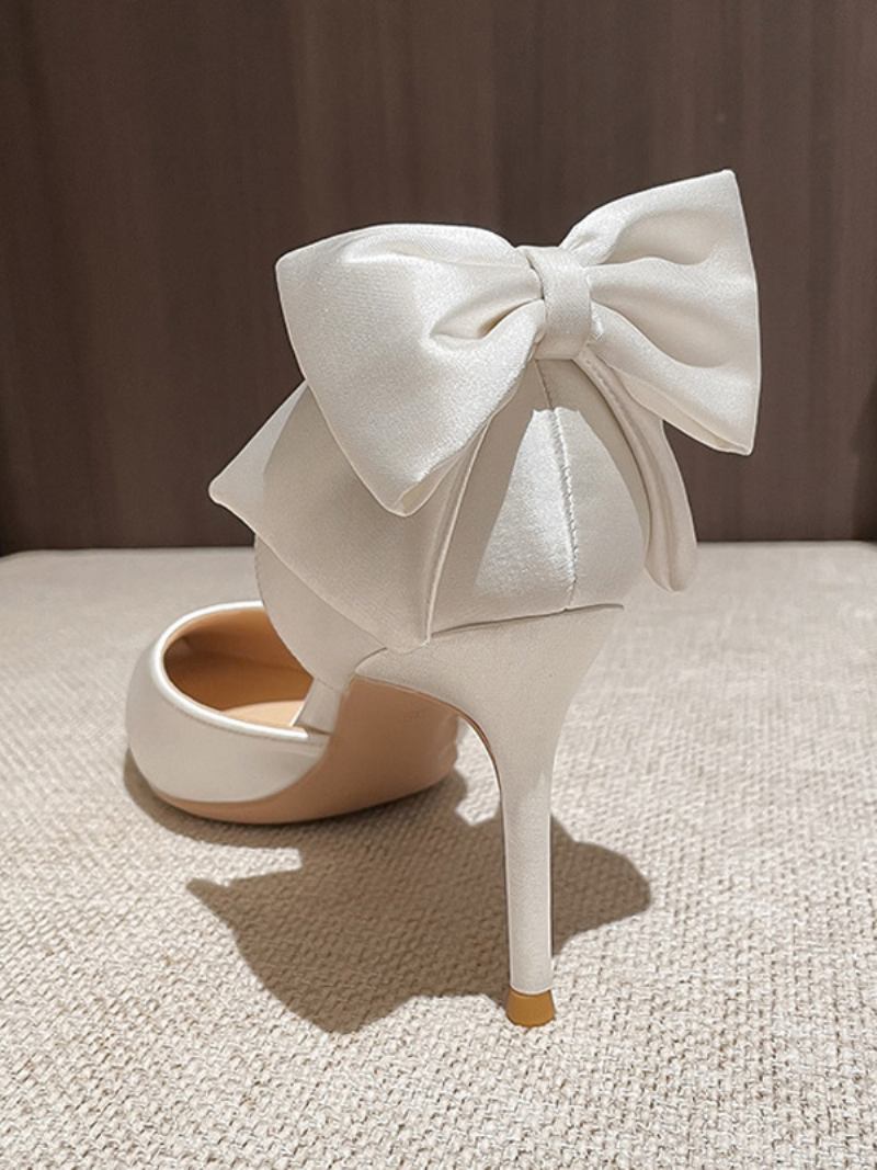 Sapatos Casamento Brancos Femininos Com Bico Fino E Detalhe Laço Bombas Salto Alto - Branco