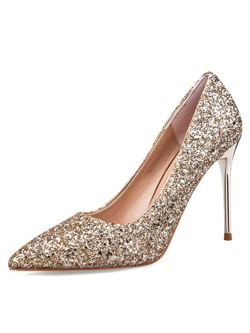 Sapatos Femininos Baile Com Glitter Bico Fino Salto Agulha Alto