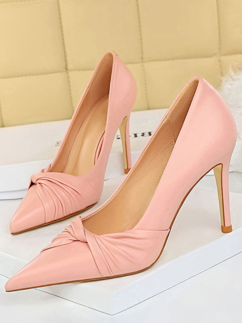 Sapatos Femininos Bico Fino Salto Agulha Chique Damasco Verão - Rosa