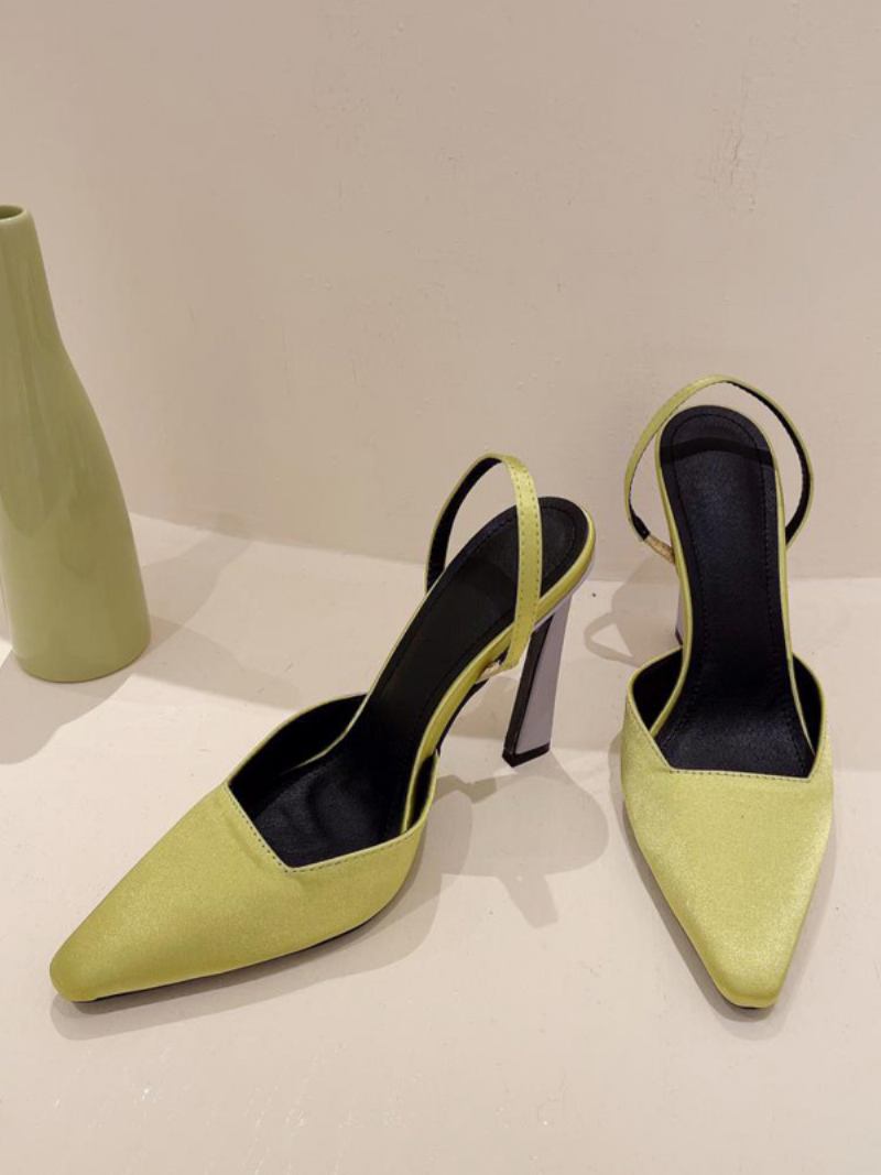 Sapatos Femininos Pretos Salto Alto Bico Fino Estilingue Agulha - Amarelo