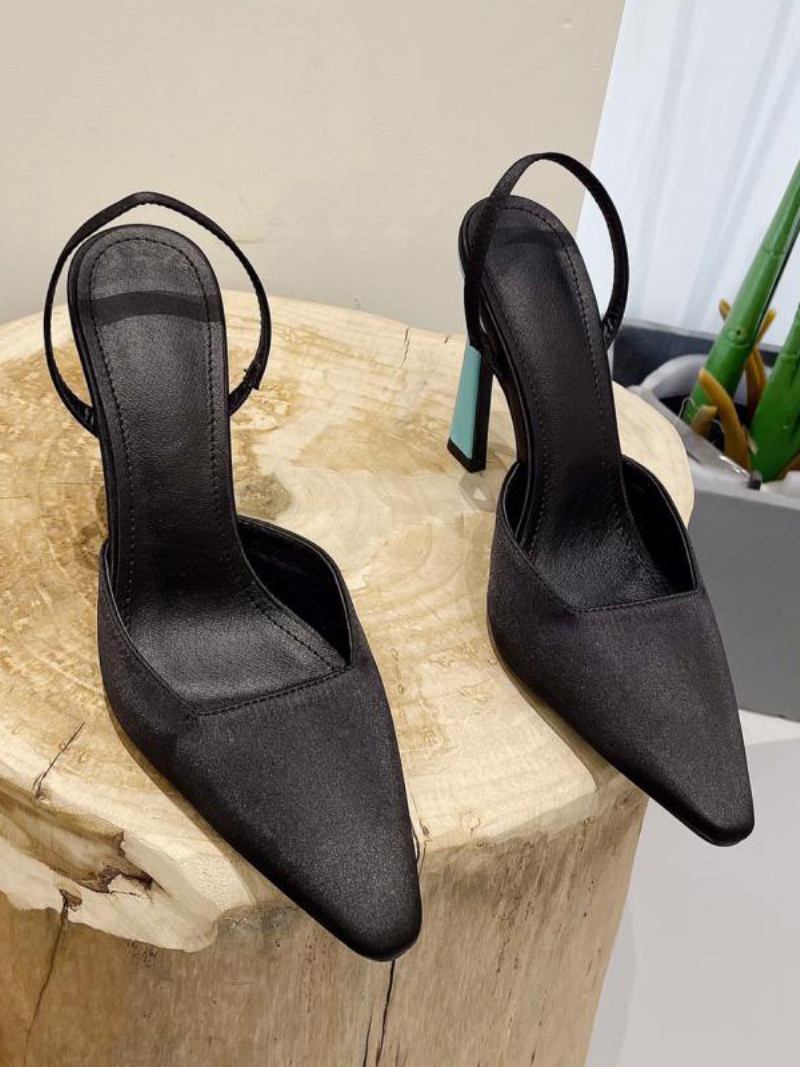 Sapatos Femininos Pretos Salto Alto Bico Fino Estilingue Agulha - Preto