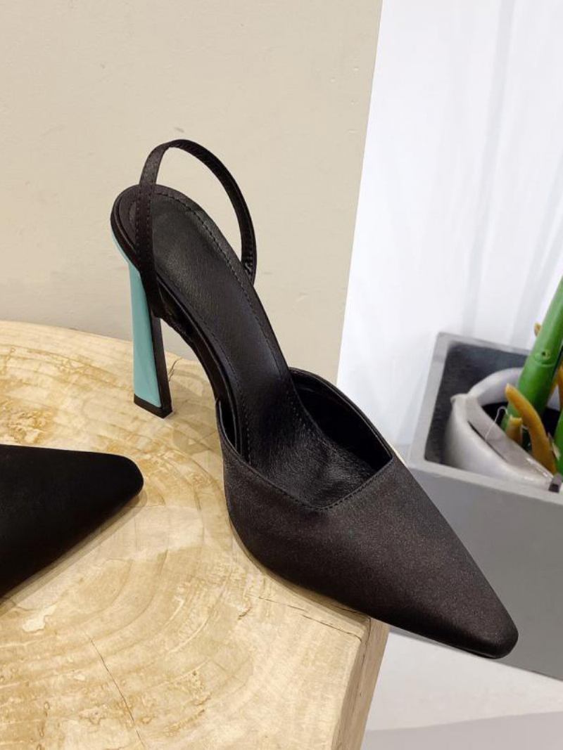 Sapatos Femininos Pretos Salto Alto Bico Fino Estilingue Agulha - Preto