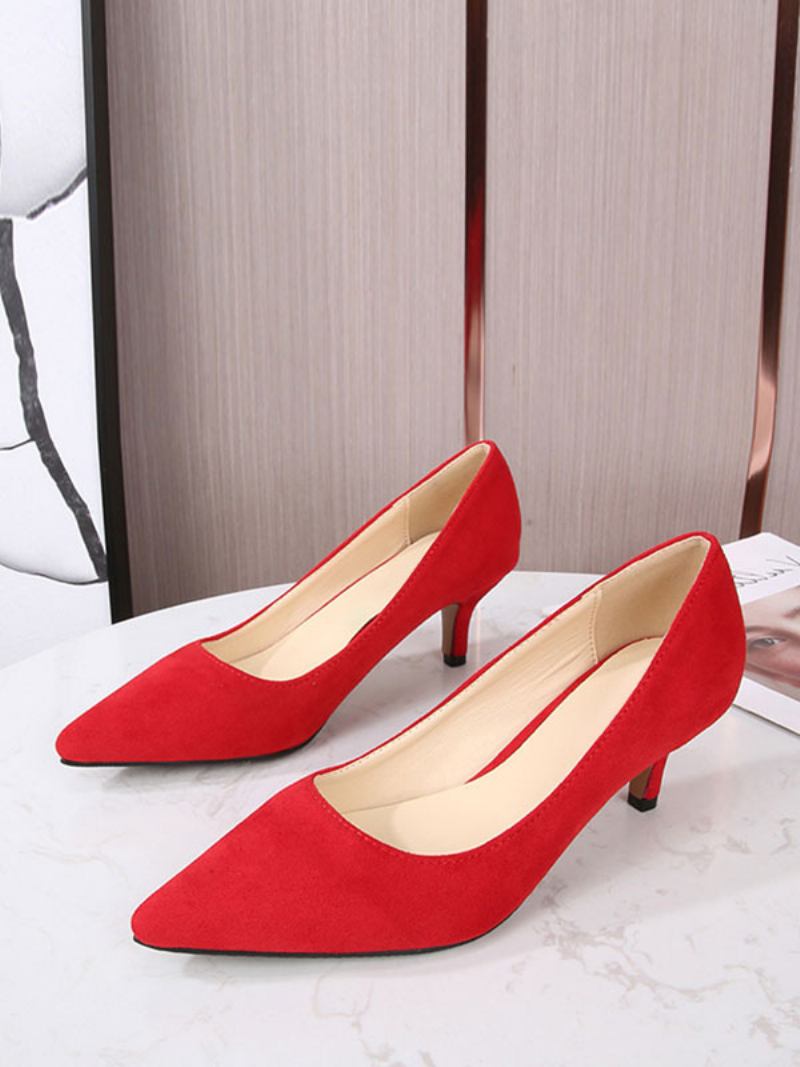 Sapatos Femininos Salto Agulha Com Bico Fino E Marrom Café - Vermelho